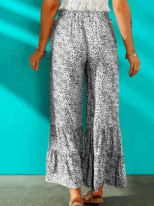 2022 Summer Fashion Leopard Women Trouser Spring Female Print Loose Pleat Flare Pants Casual Elastic Waist